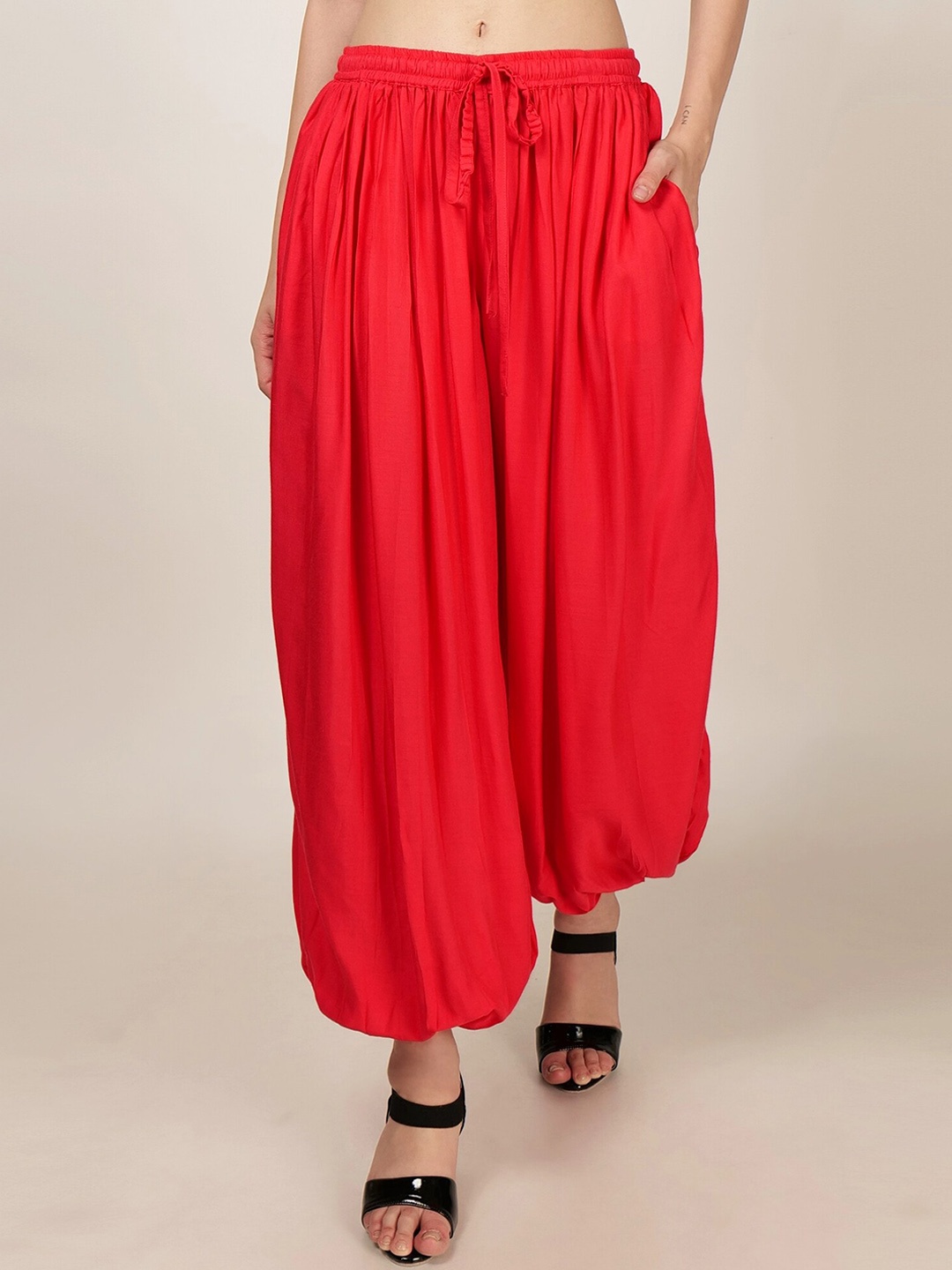 

PATRORNA Mid Rise Loose Fit Harem Pants, Red