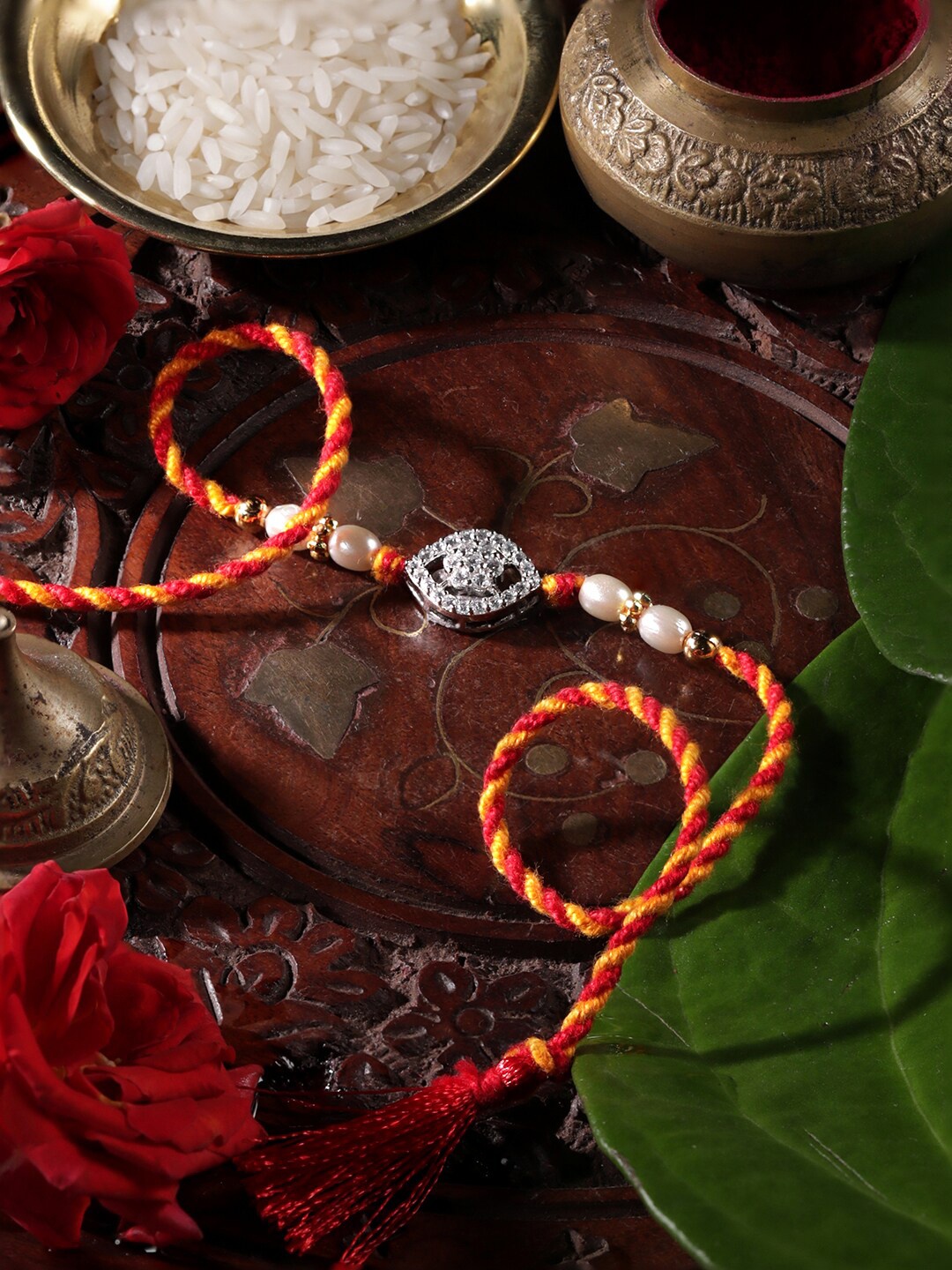 

Rubans Silver Men Rakhi Rhodium Plated & American Diamond Stones Rakhi