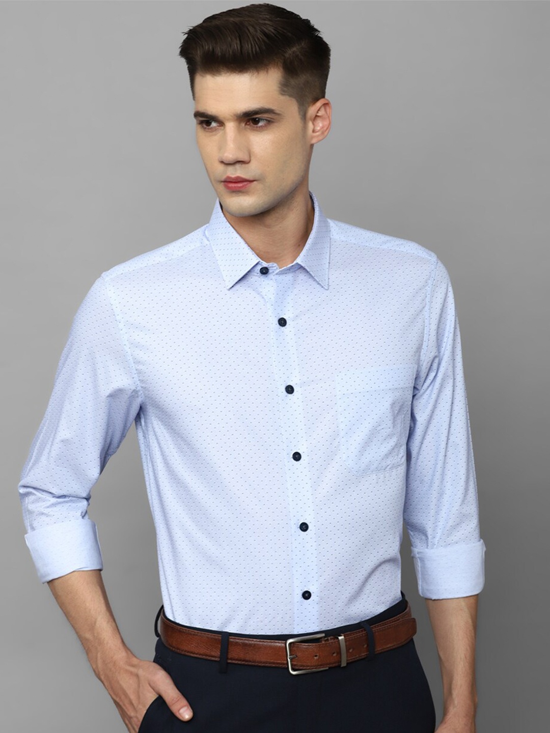 

Louis Philippe Micro Ditsy Printed Pure Cotton Formal Shirt, Blue