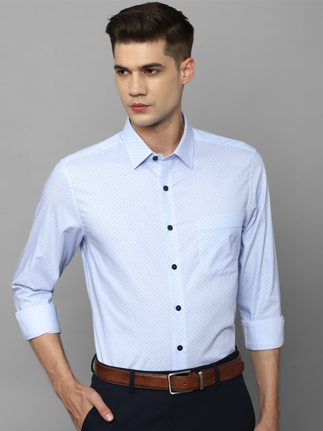 

Louis Philippe Micro Ditsy Printed Pure Cotton Formal Shirt, Blue