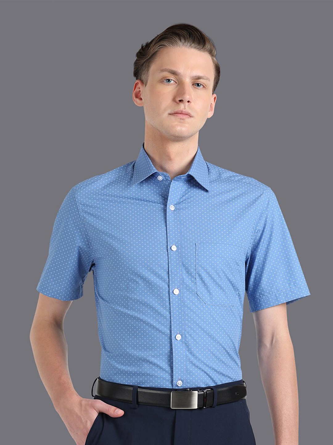 

Louis Philippe Micro Ditsy Printed Pure Cotton Formal Shirt, Blue