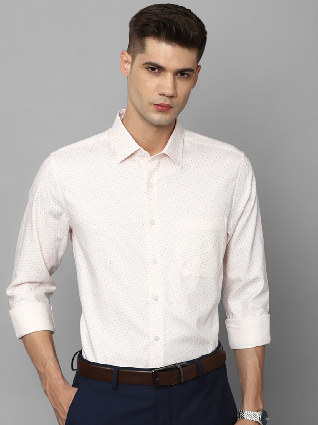 

Louis Philippe Micro Ditsy Printed Pure Cotton Slim Fit Formal Shirt, Cream