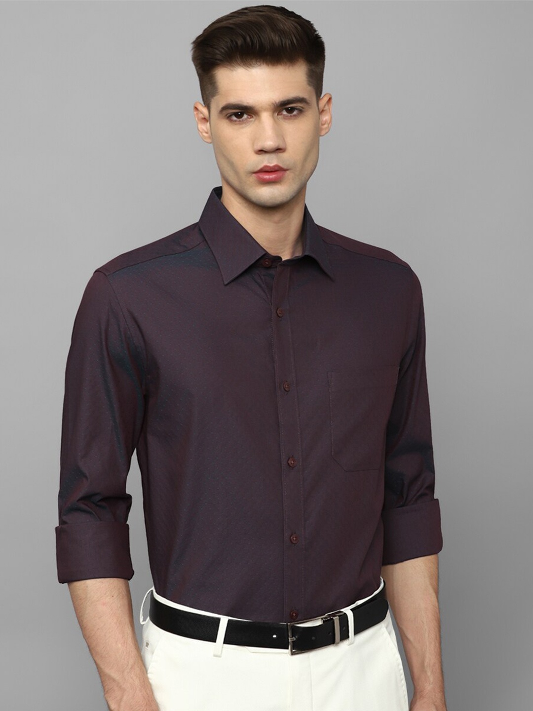 

Louis Philippe Micro Ditsy Printed Pure Cotton Formal Shirt, Purple