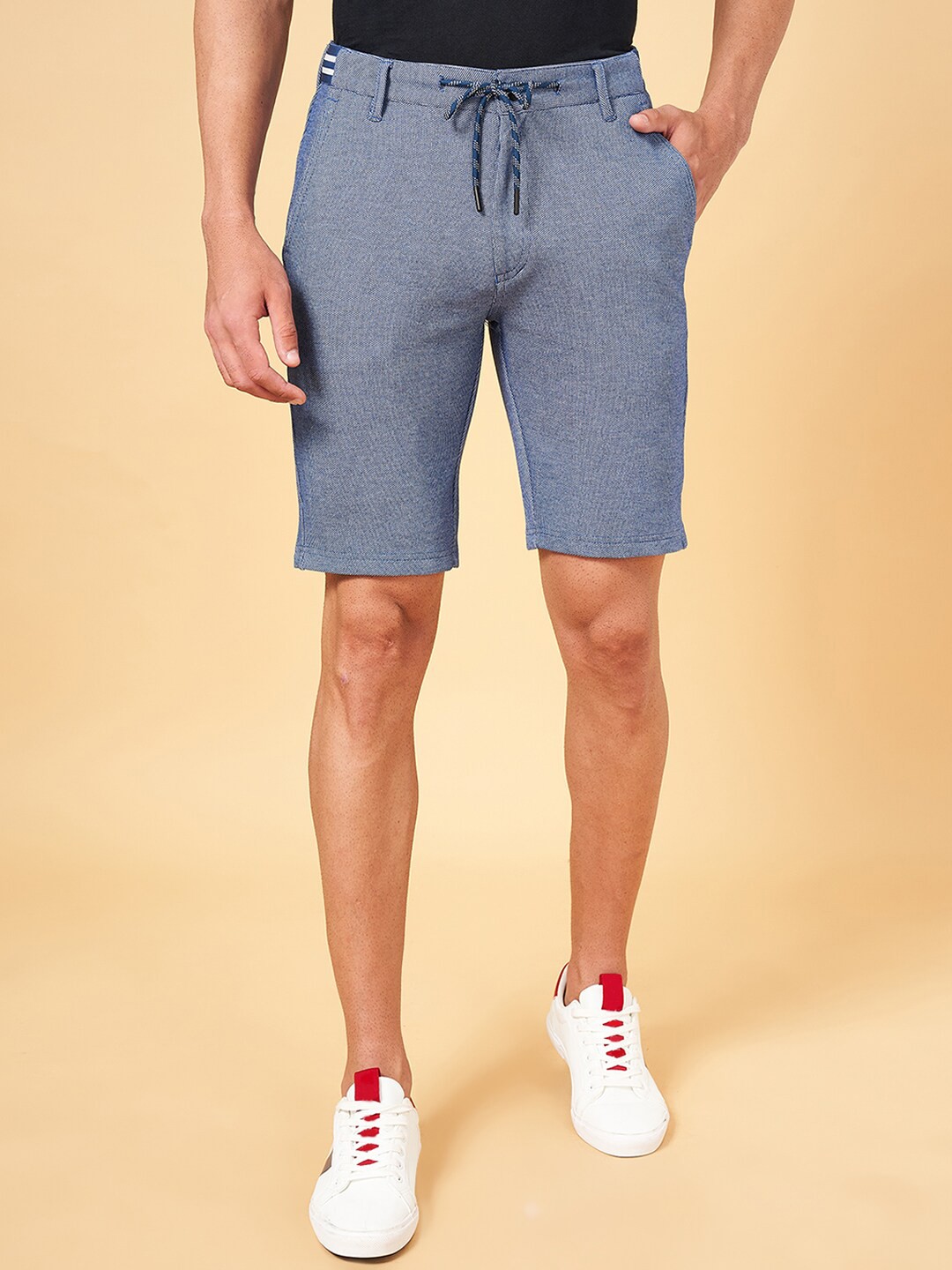 

BYFORD by Pantaloons Men Self Design Slim Fit Regular Shorts, Blue