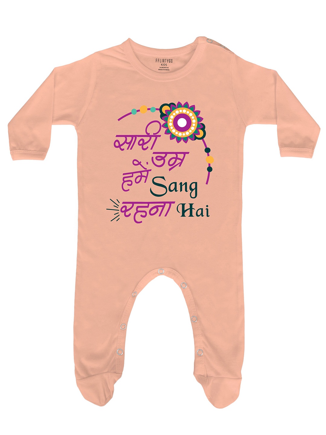 

FFLIRTYGO Infant Kids Typography Printed Cotton Sleepsuit, Peach
