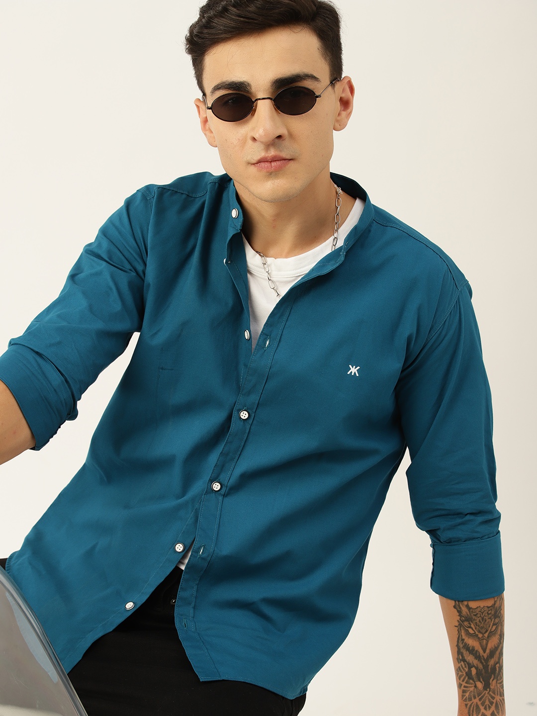 

Kook N Keech Men Classic Slim Fit Opaque Casual Shirt, Teal