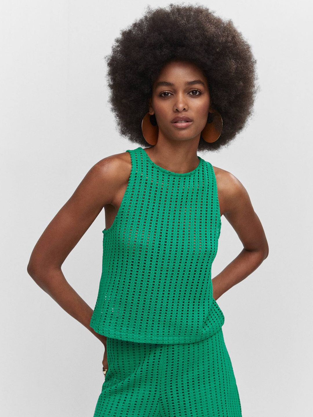 

MANGO Open-Knit Pure Cotton Top, Green