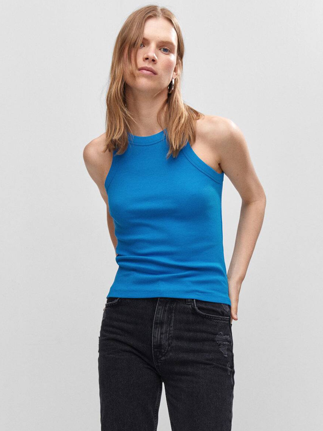 

MANGO Ribbed Tank Top, Blue