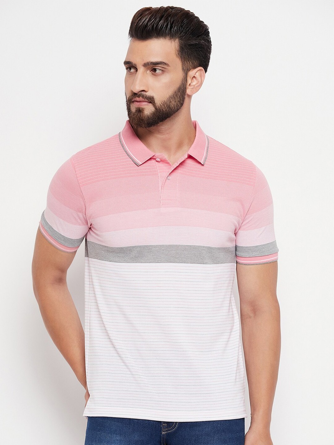 

Austin wood Striped Polo Collar Slim Fit Cotton T-shirt, Pink