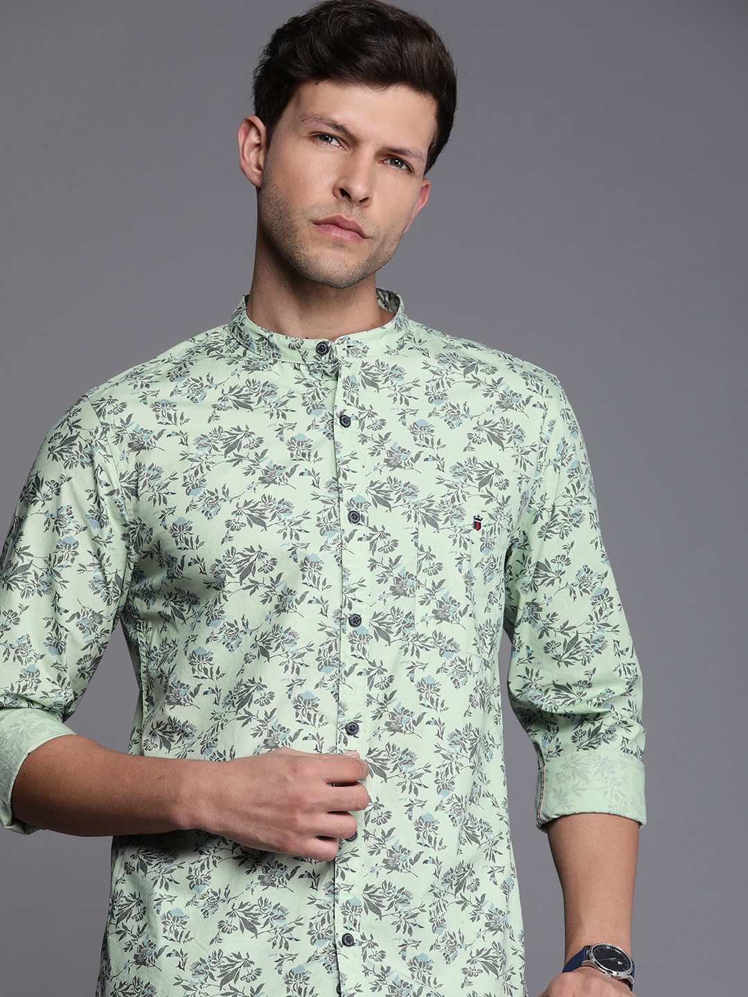 

Louis Philippe Jeans Super Slim Fit Floral Printed Pure Cotton Casual Shirt, Green