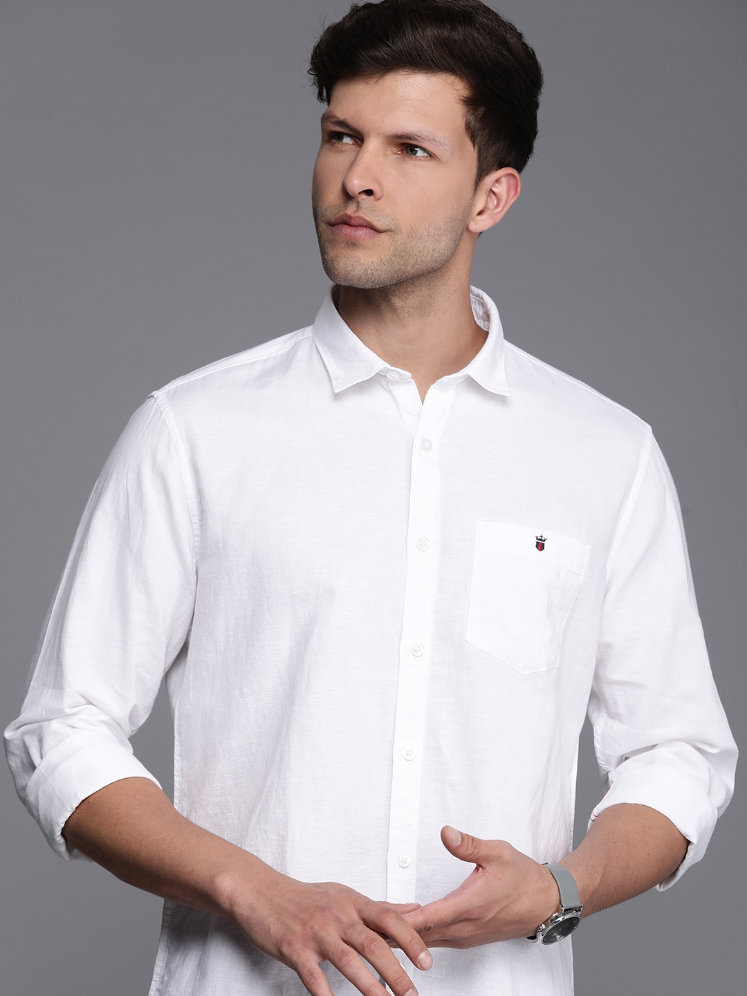 

Louis Philippe Jeans Men Slim Fit Solid Opaque Cotton Linen Casual Shirt, White