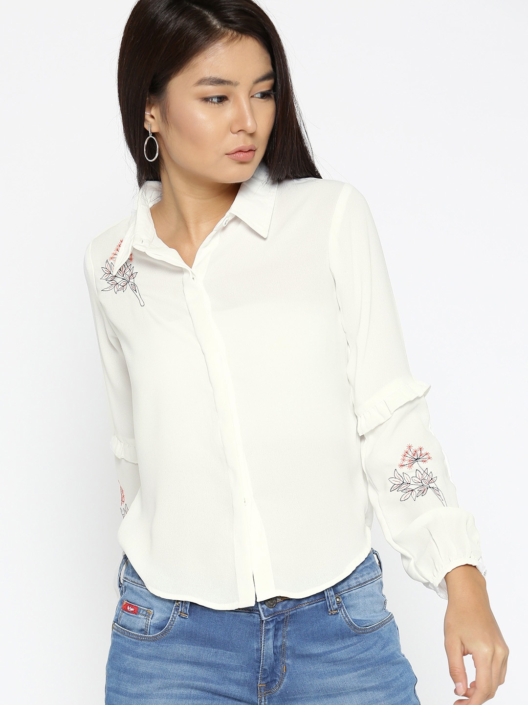 

Noi Women White Regular Fit Solid Casual Shirt