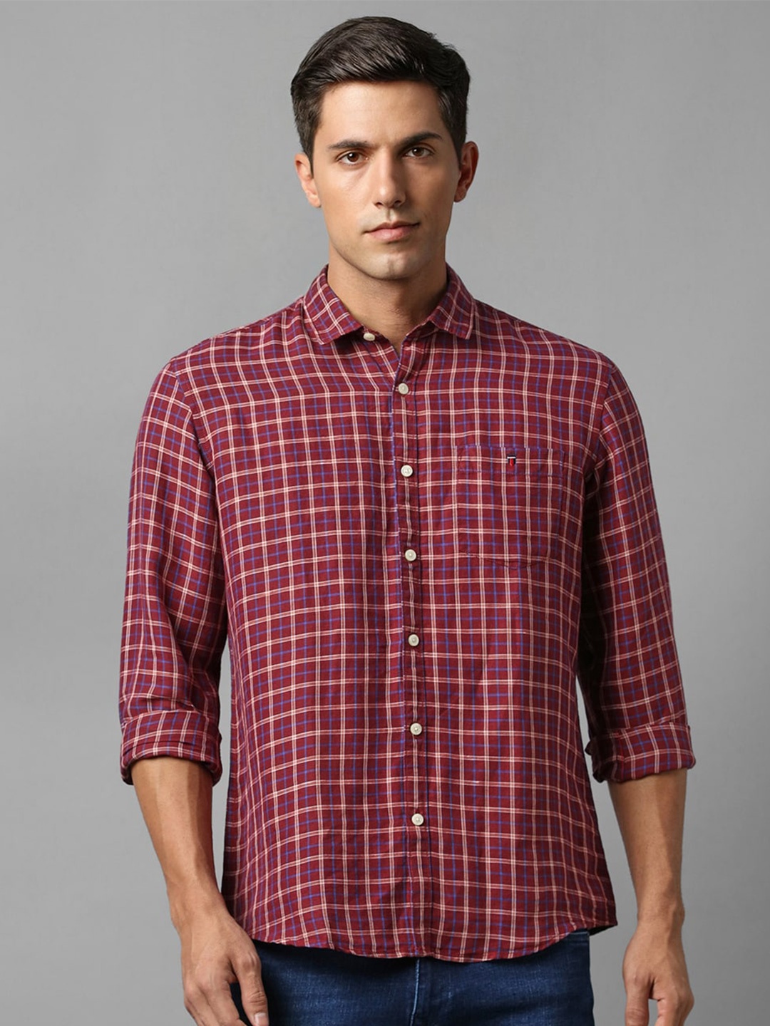 

Louis Philippe Jeans Checked Slim Fit Opaque Casual Shirt, Maroon