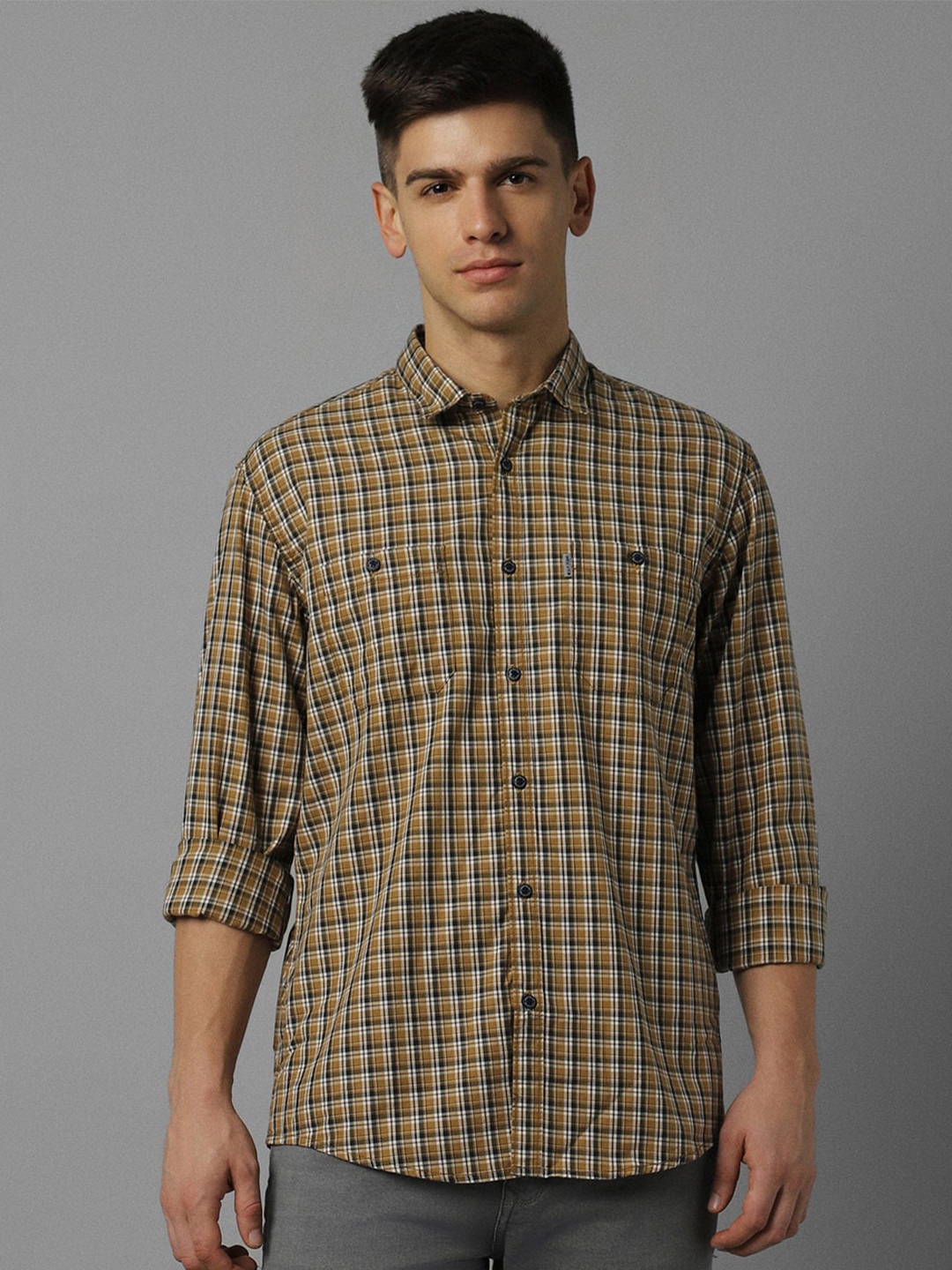 

Louis Philippe Jeans Checked Slim Fit Pure Cotton Casual Shirt, Brown