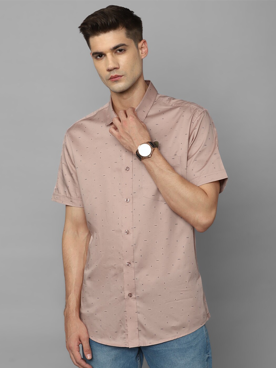 

Louis Philippe Jeans Slim Fit Micro Ditsy Printed Cotton Casual Shirt, Pink