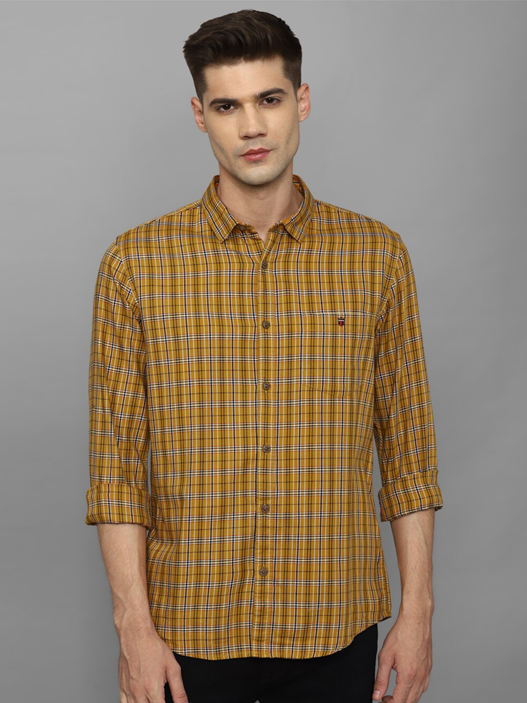 

Louis Philippe Jeans Slim Fit Tartan Checked Cotton Casual Shirt, Yellow