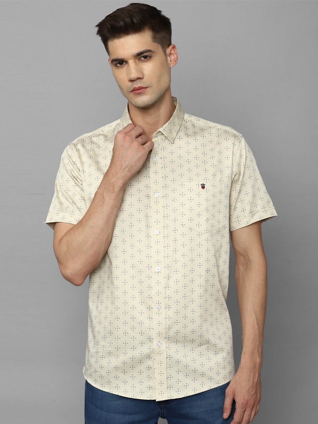

Louis Philippe Jeans Slim Fit Micro Ditsy Printed Cotton Casual Shirt, Yellow