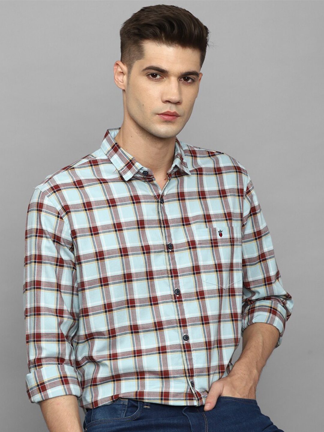 

Louis Philippe Jeans Gingham Checked Cotton Slim Fit Opaque Casual Shirt, Blue