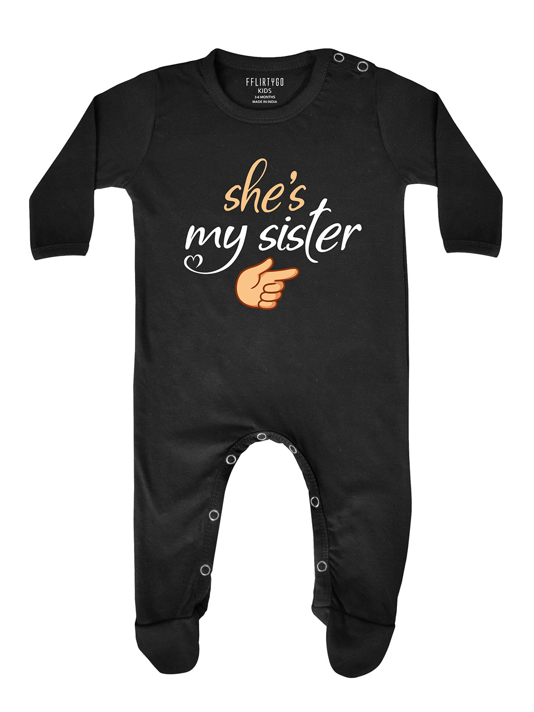 

FFLIRTYGO Infant Kids Typography Printed Pure Cotton Rakhi Special Sleepsuit, Black