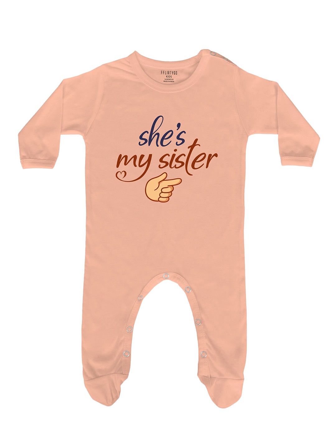 

FFLIRTYGO Infant Kids Typography Printed Cotton Rakhi Special Sleepsuit, Peach