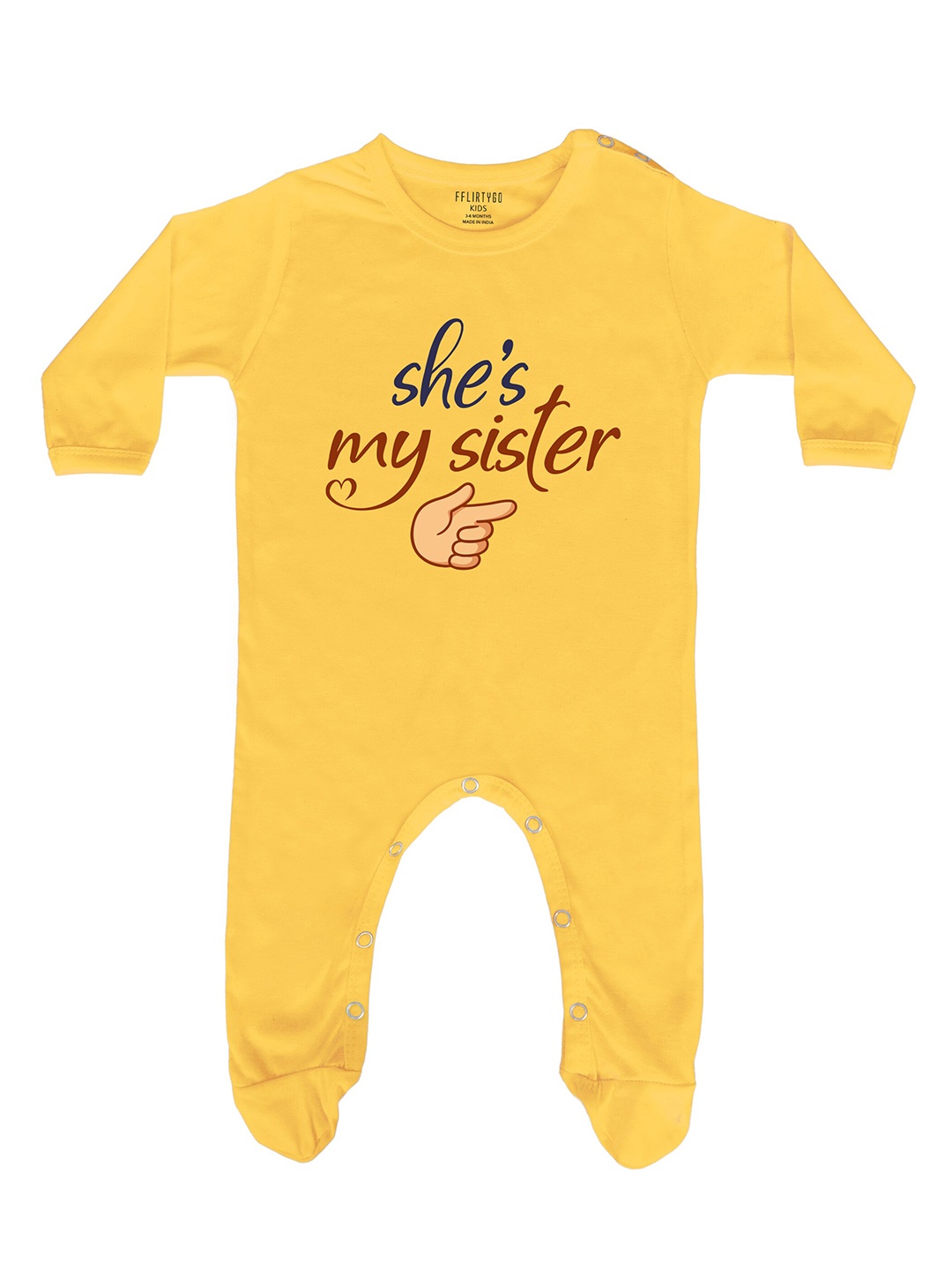 

FFLIRTYGO Infant Kids Typography Printed Cotton Rakhi Special Sleepsuit, Yellow