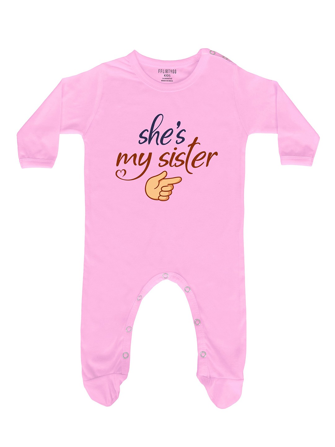 

FFLIRTYGO Infant Kids Typography Printed Pure Cotton Rakhi Special Sleepsuit, Pink