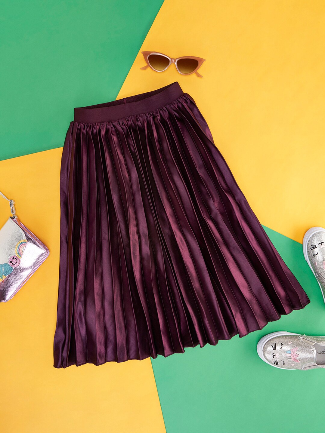 

Pantaloons Junior Girls A-Line Midi Pure Cotton Pleated Skirt, Burgundy