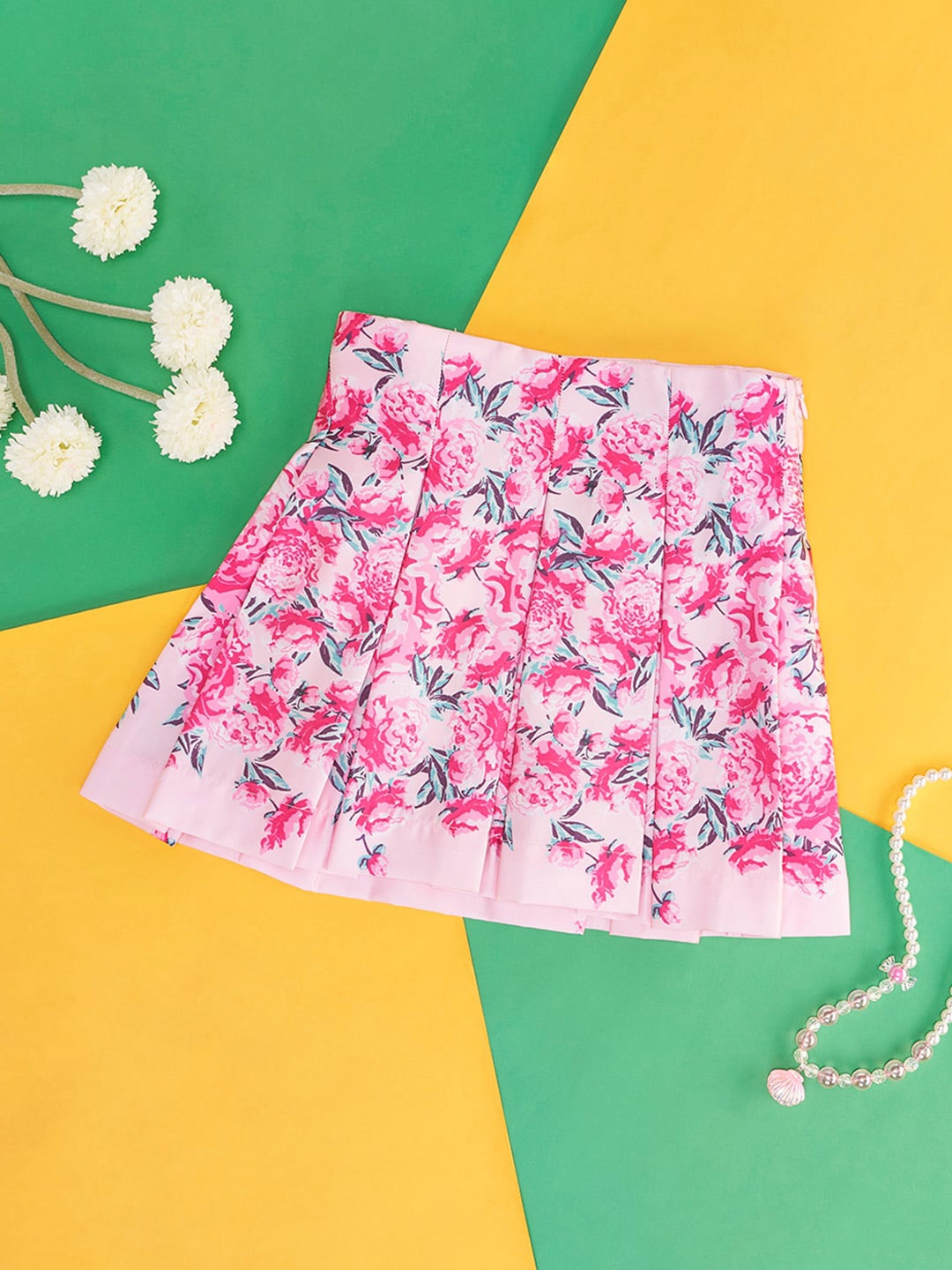 

Pantaloons Junior Girls Printed A-Line Pure Cotton Skirt, Pink