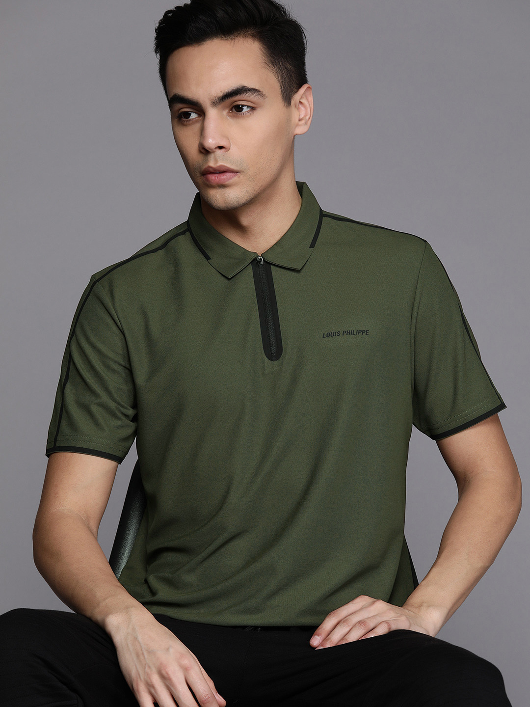 

Louis Philippe ATHPLAY Men Polo Collar T-shirt, Olive