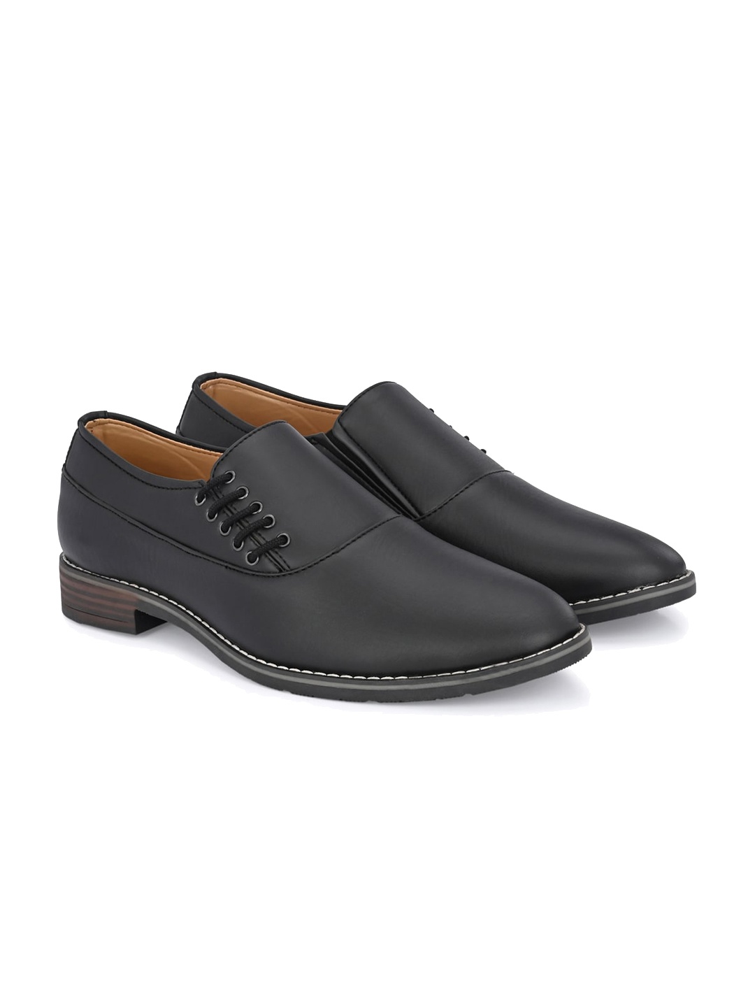 

ATTITUDIST Men Matte Sideways Laceup Formal Slip On Shoes, Black