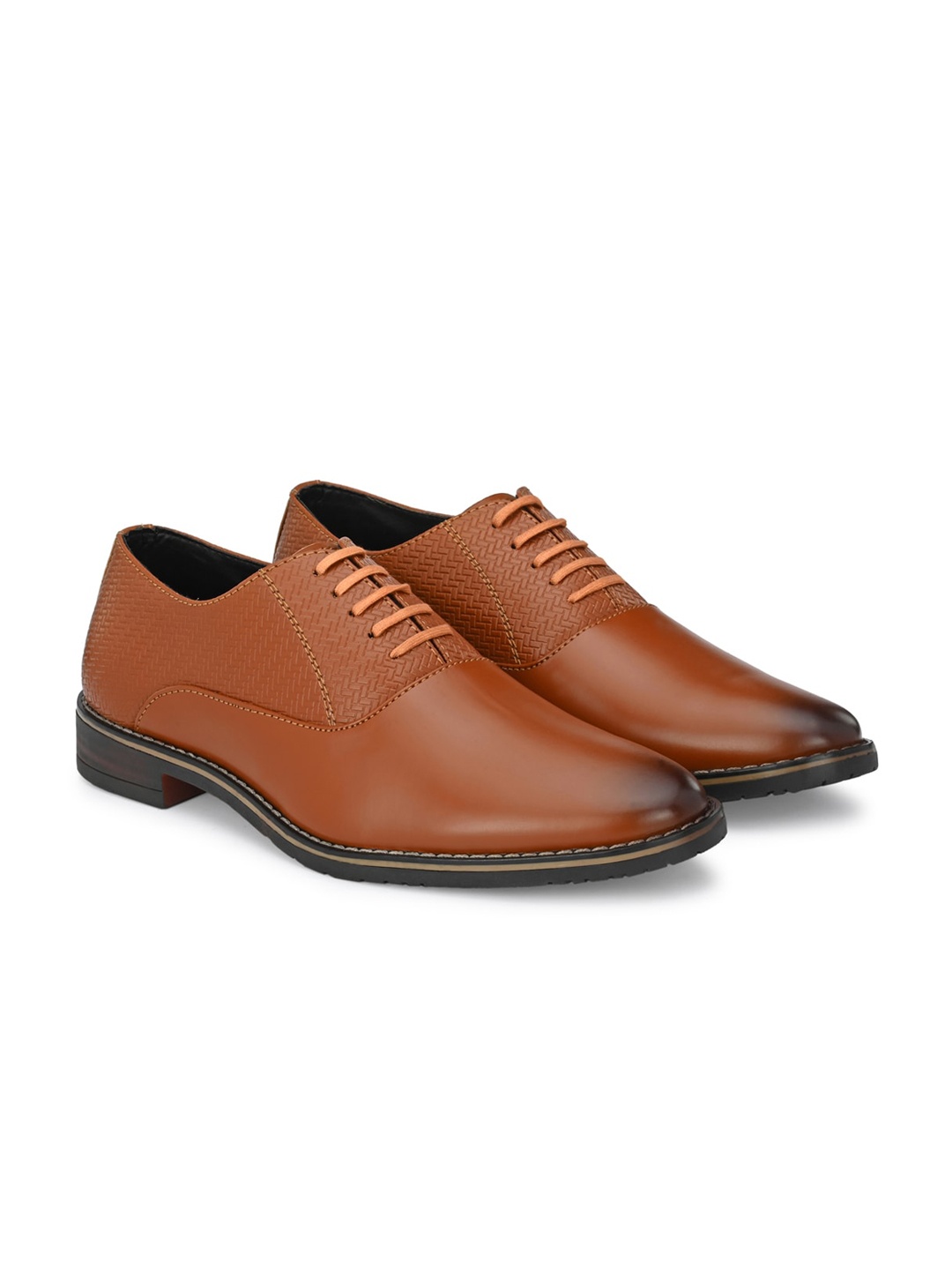

ATTITUDIST Men Textured Formal Oxfords, Tan
