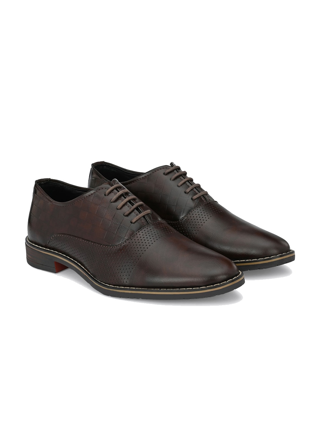 

ATTITUDIST Men Textured Formal Oxfords, Brown