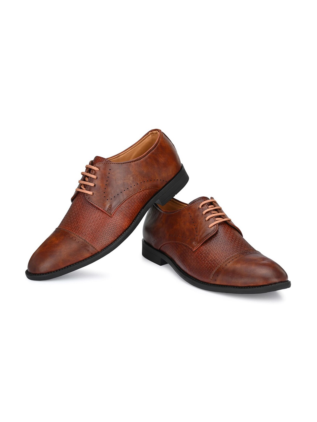 

ATTITUDIST Men Textured Formal Derbys, Tan