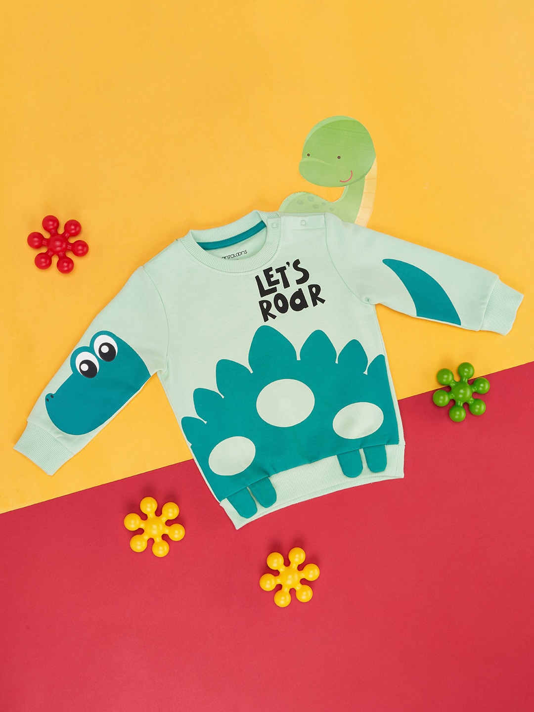 

Pantaloons Baby Infants Boys Graphic Printed Cotton Sweatshirt, Green