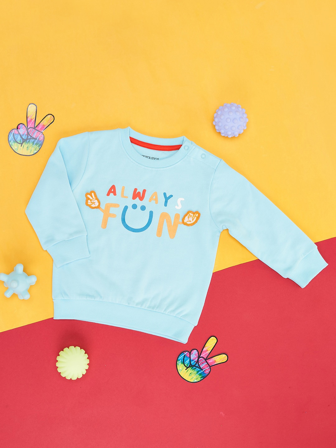 

Pantaloons Baby Infants Boys Typography Printed Cotton Sweatshirt, Blue