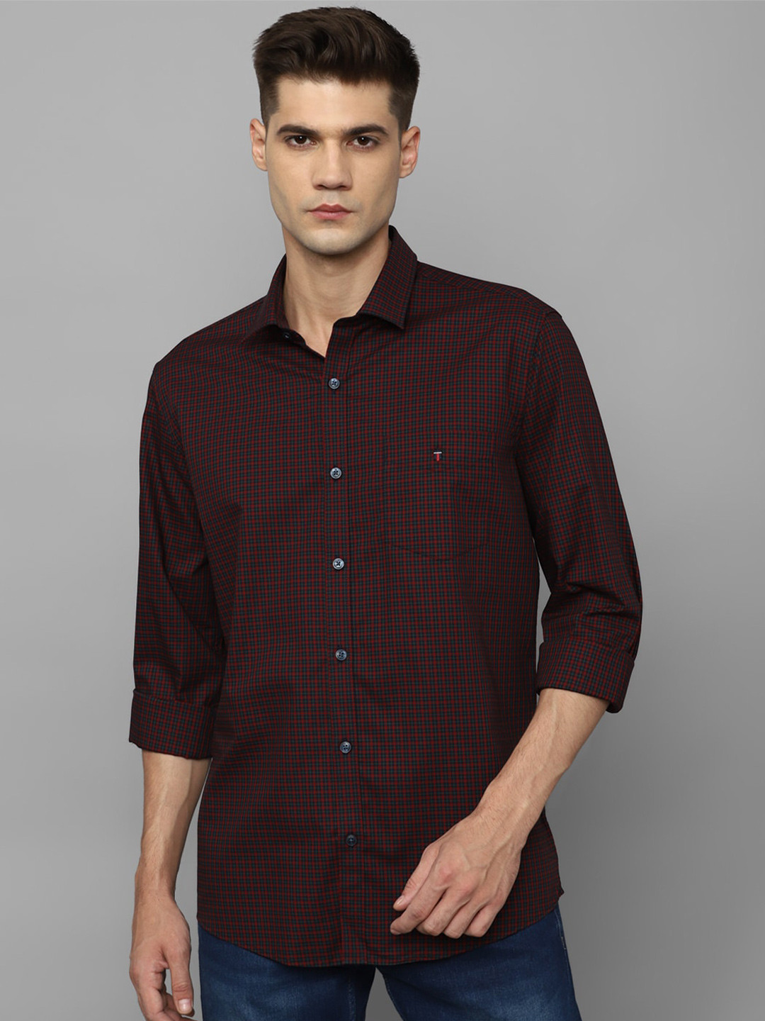 

Louis Philippe Sport Grid Tattersall Checked Slim Fit Pure Cotton Casual Shirt, Red