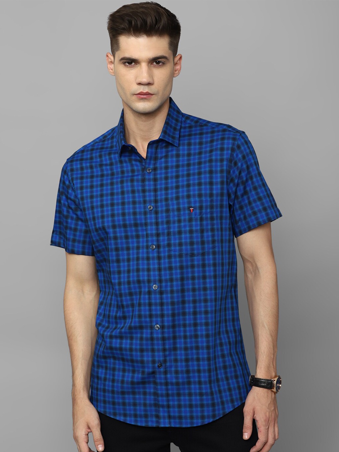 

Louis Philippe Sport Slim Fit Tartan Checked Pure Cotton Casual Shirt, Blue