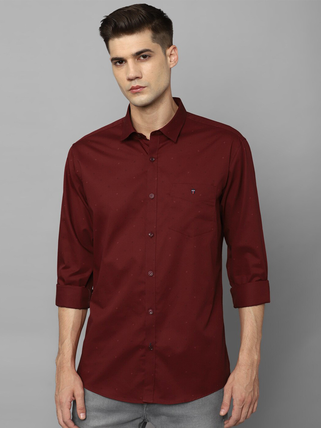 

Louis Philippe Sport Slim Fit Micro Disty Printed Pure Cotton Casual Shirt, Maroon
