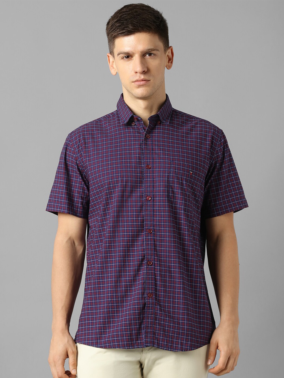 

Louis Philippe Sport Checked Slim Fit Pure Cotton Casual Shirt, Purple