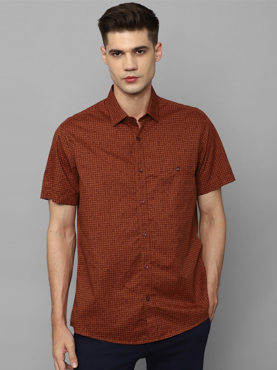 

Louis Philippe Sport Micro Checked Slim Fit Pure Cotton Casual Shirt, Orange