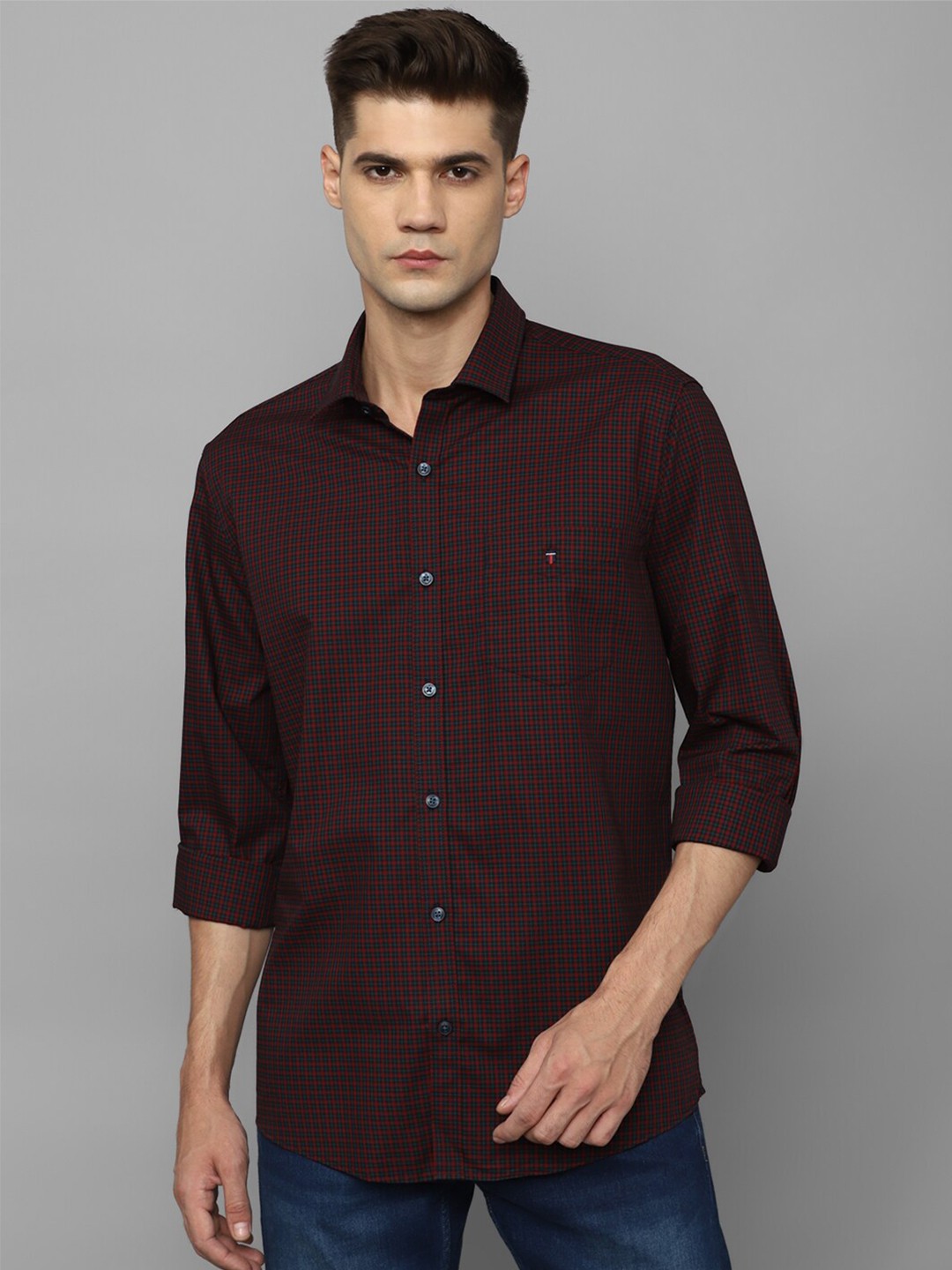 

Louis Philippe Sport Grid Tattersall Checked Slim Fit Pure Cotton Casual Shirt, Red