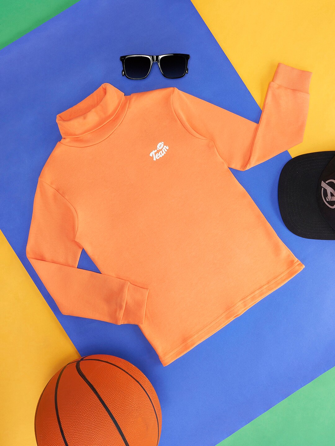 

Pantaloons Junior Boys Turtle Neck Cotton Sweatshirt, Orange