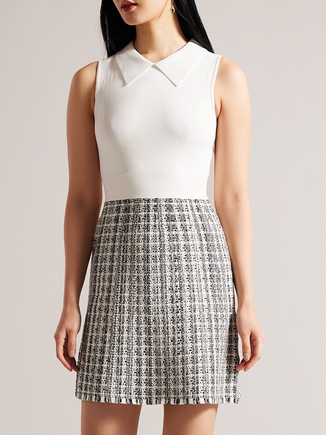 

Ted Baker Self Design Shirt Collar Mini Sheath Dress, White