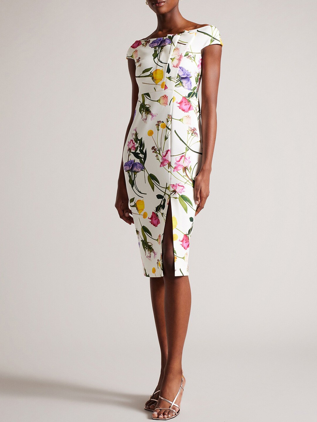 

Ted Baker Floral Printed Off Shoulder Sheath Dress, White