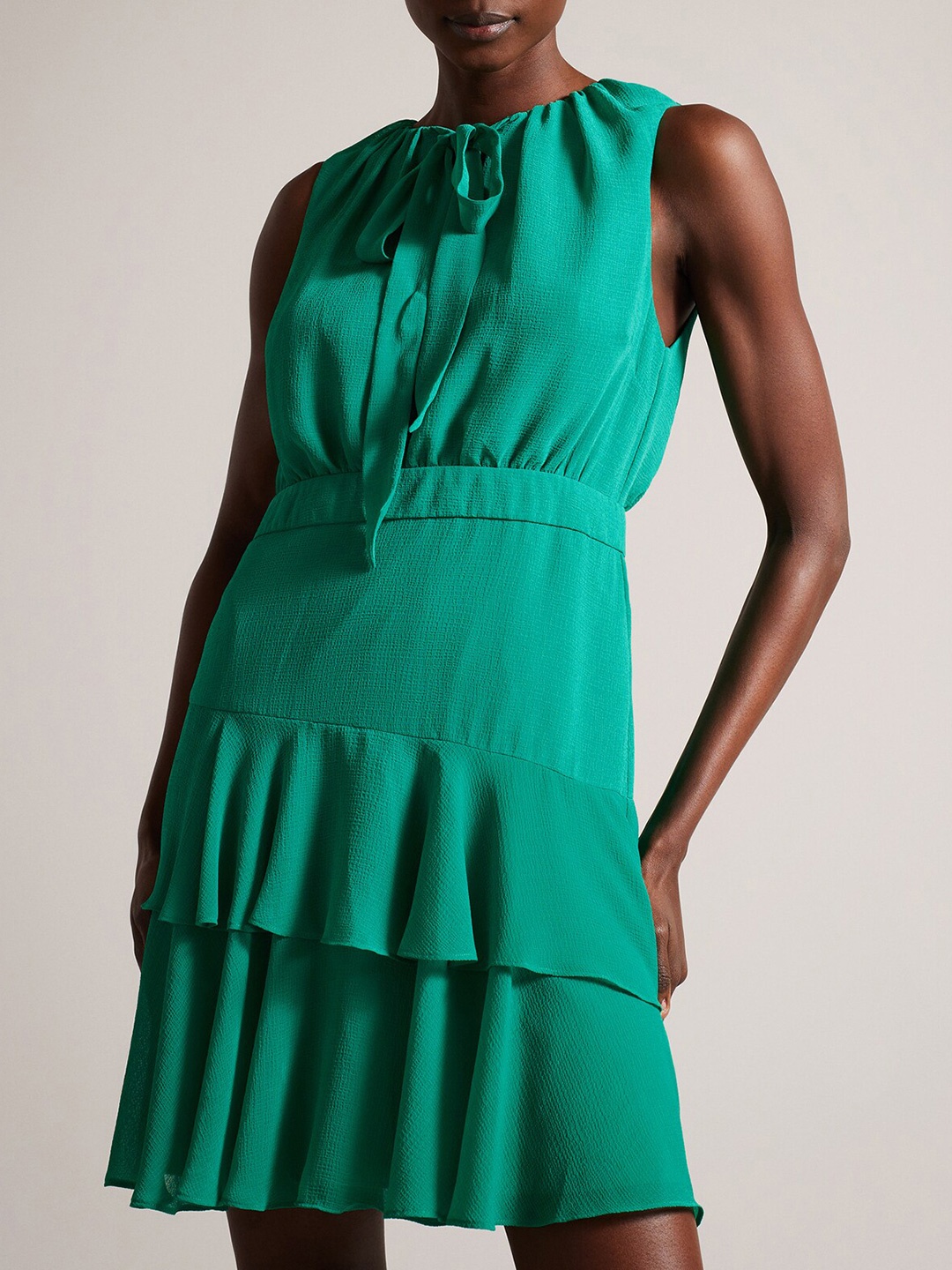 

Ted Baker Tie-Up Neck Layered Fit & Flare Dress, Green