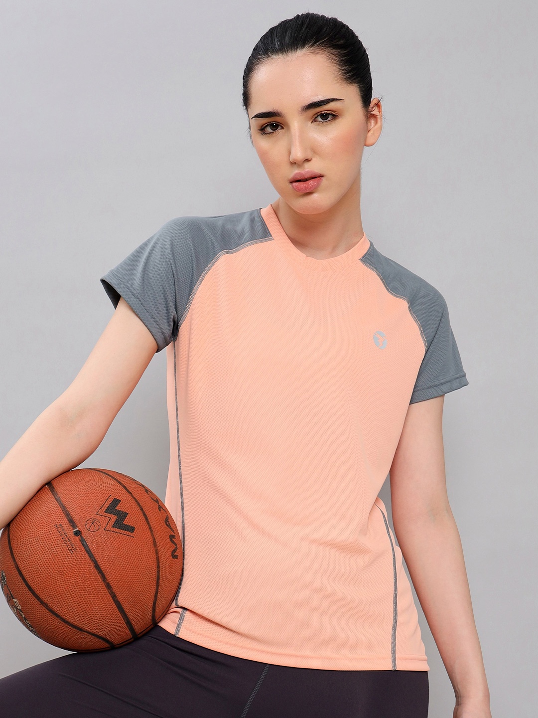 

Technosport Colourblocked Round Neck Antimicrobial Slim Fit T-shirt, Peach