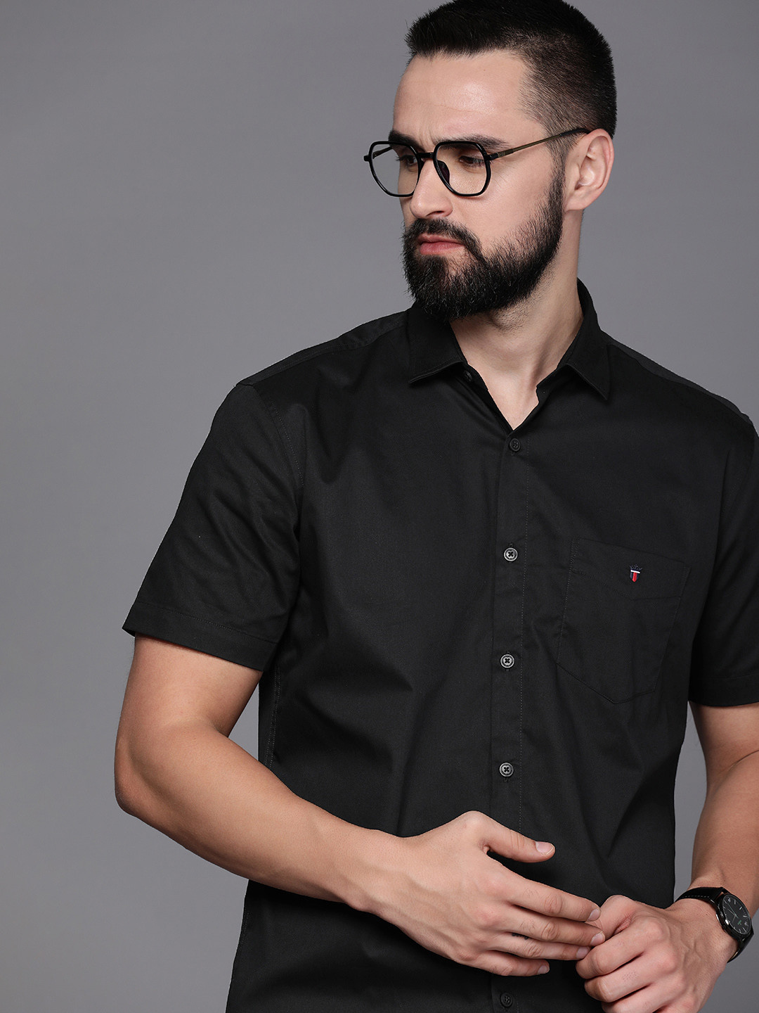 

Louis Philippe Sport Pure Cotton Slim Fit Casual Shirt, Black