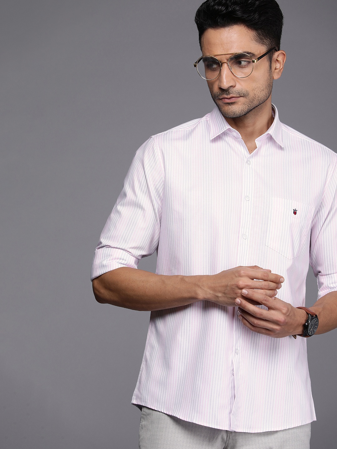 

Louis Philippe Sport Pure Cotton Slim Fit Striped Casual Shirt, Pink