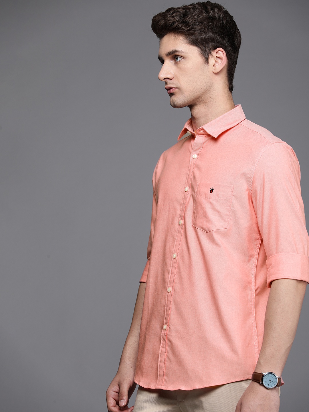 

Louis Philippe Sport Self Design Slim Fit Pure Cotton Casual Shirt, Peach