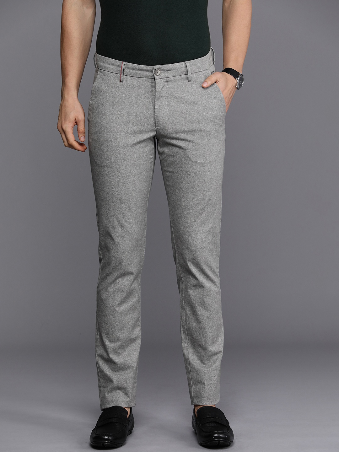 

Louis Philippe Sport Men Slim Fit Low-Rise Trousers, Grey melange